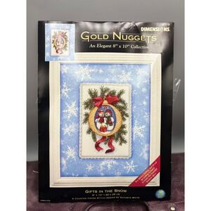 Vtg 2003 Dimensions Gold Nuggets Gifts in Snow Counted‎ Cross Stitch Kit 8x10
